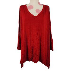 Women's Lior Paris Red Flowy Oversize V-Neck Blouse Top L/XL Soft Cozy Comy